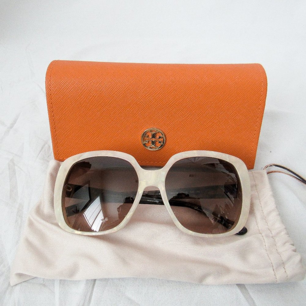 Tory Burch Cream Frame Brown Lens Sunglasses with Orange Case